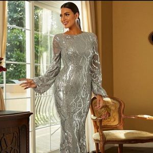 Missord Lantern Sleeve Mermaid Hem Contrast Sequin Formal Dress